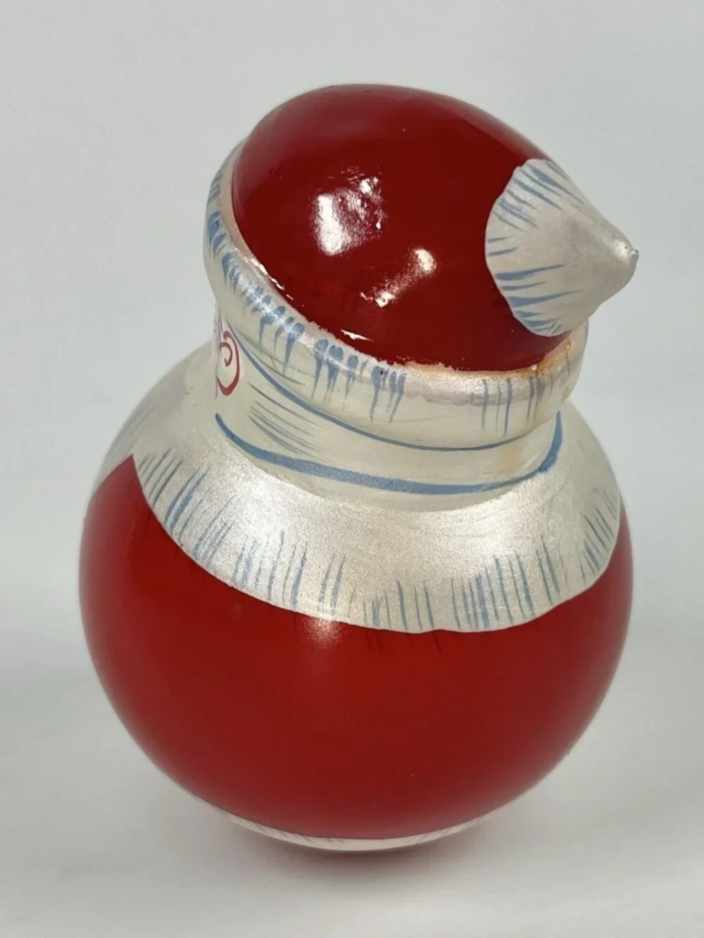 Vtg Roly Poly SANTA Figure Bell Chime Ringing Christmas Painted Folk Art Metal